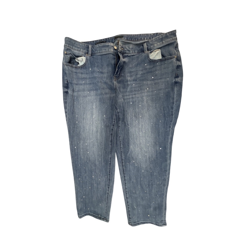 Talbots Everyday Relaxed Jean 22W Blue Rhinestone Embellished Plus Size Denim